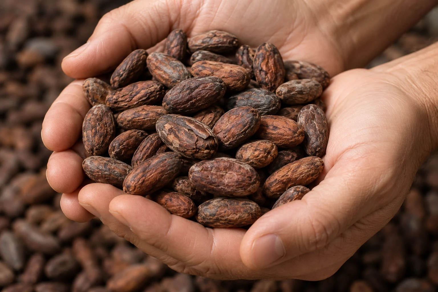 Illustration du cacao : des fèves présentées dans les mains
